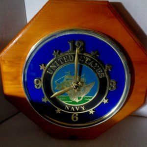 Vintage U.S. Navy Quartz Wall Clock, Solid Wood, Runs Well